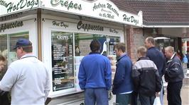 Queueing for banana and Nutella crepes at Clarks Village